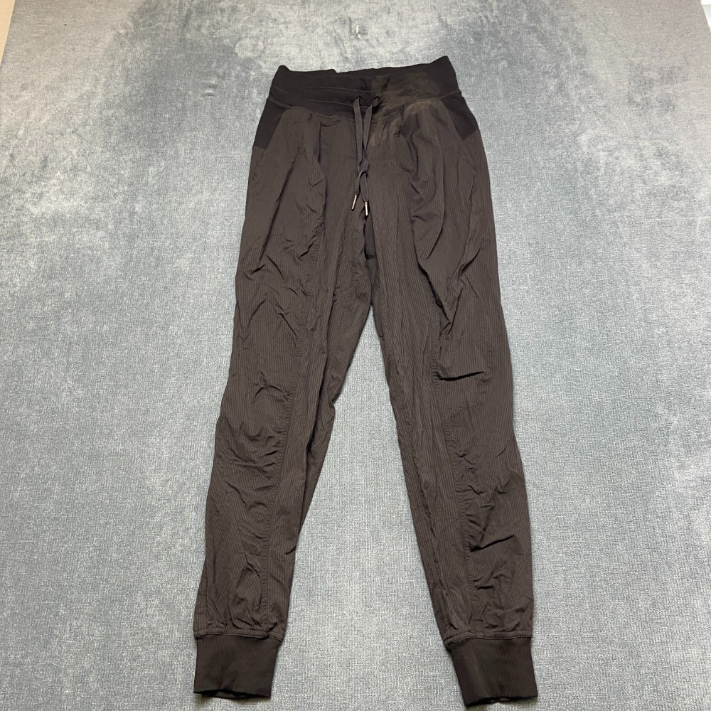 Lululemon Jogger Pants Womens 24 Black Striped Drawstring Waist Tapered Leg